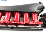 CNC 2JZ-GE Intake Manifold Fuel Rail 90mm Throttle Body set 6 Injector Red-Black