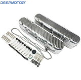 Deepmotor Aluminum finned Valve Covers w/ Coil Mounts & Cover for LS Polished