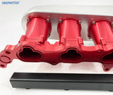 CNC 2JZ-GE Intake Manifold Fuel Rail 90mm Throttle Body 6 Injector Silver-Red