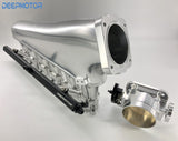 2JZ-GTE CNC Intake Manifold Fule Rail Throttle Body Set Silver 90mm 6 Injector